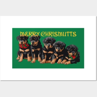 Merry Chrismutts Christmas Holiday Puppies Festive Greeting 2 Posters and Art